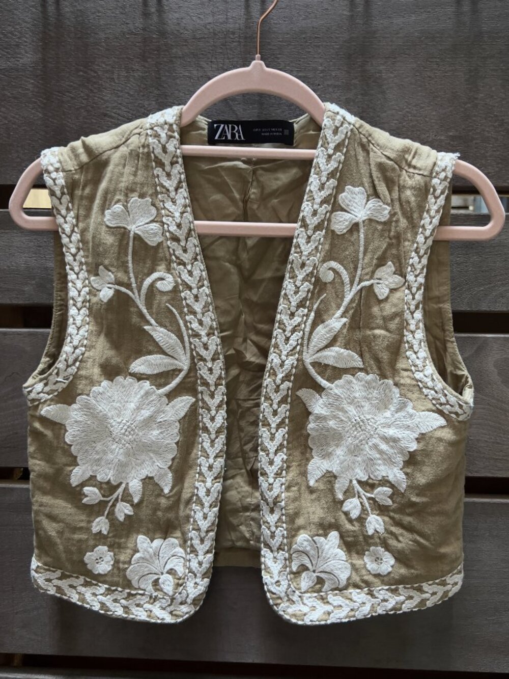 ZARA Open Front Embroidered Floral Boho Vest Cotton Western Waistcoat Size S - Picture 2 of 8